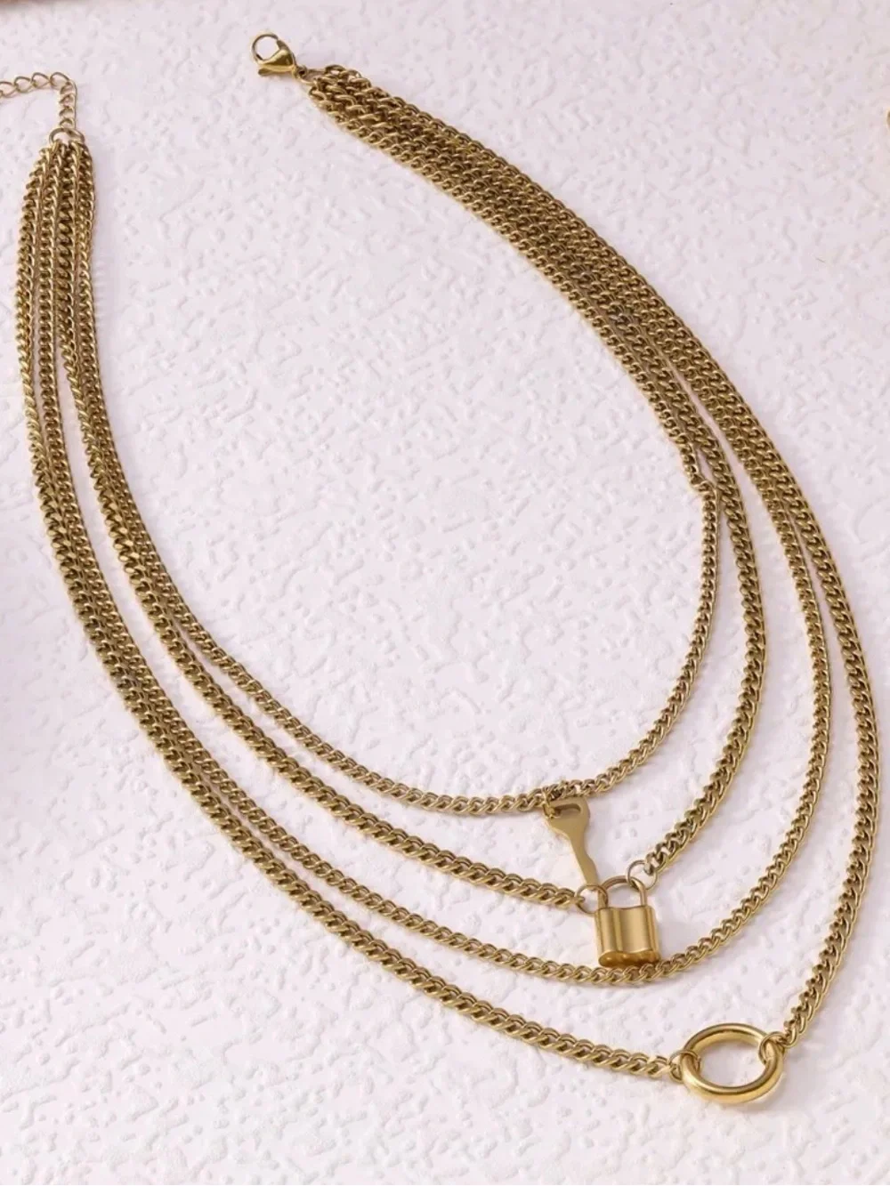 Gold Layered Padlock & Key Multi-Strand Necklace - Women Jewelry